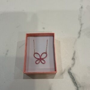 sterling silver pink butterfly necklace